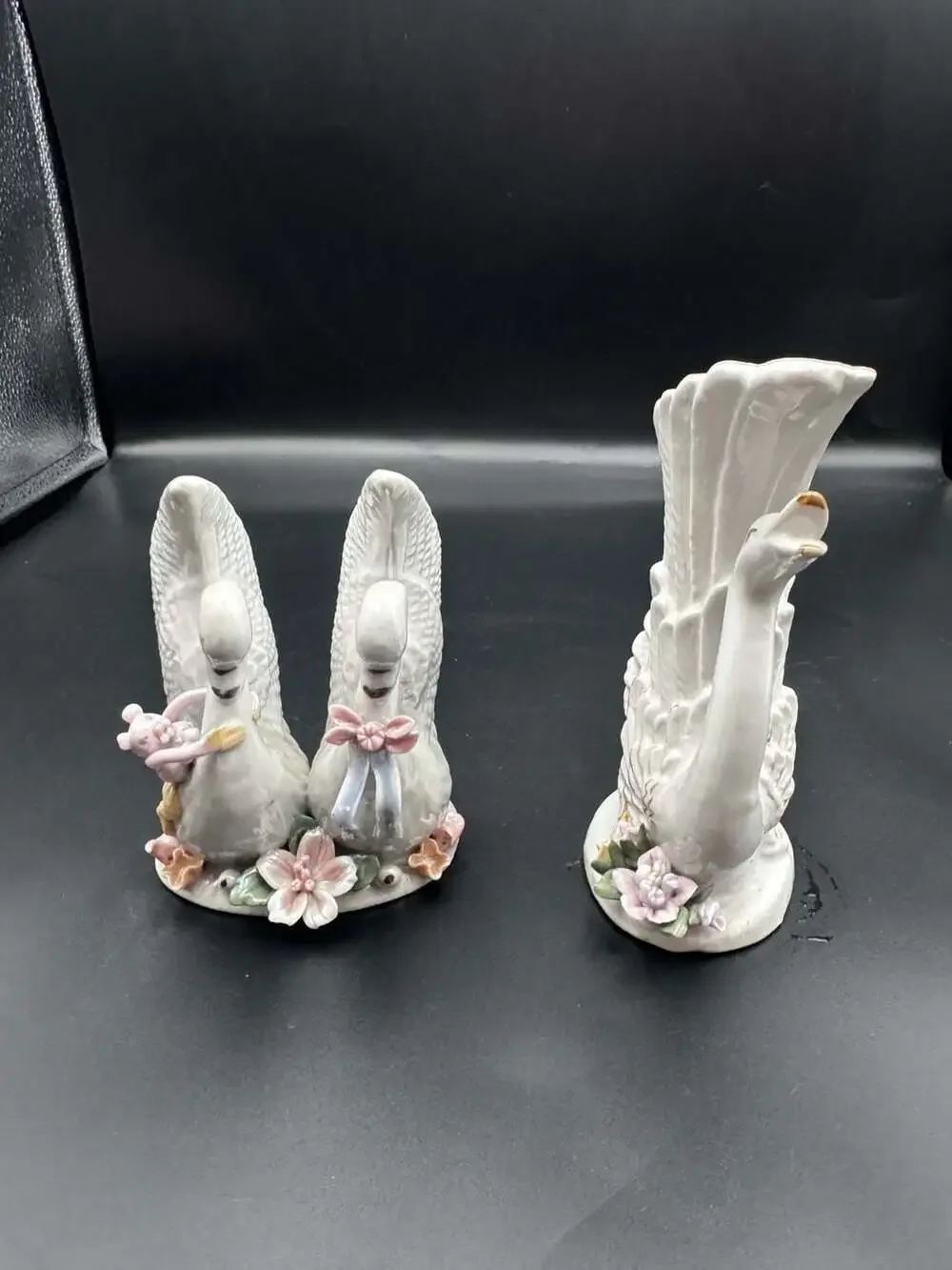 Vintage Porcelain Swan Bud Vases Set of 2 - 6